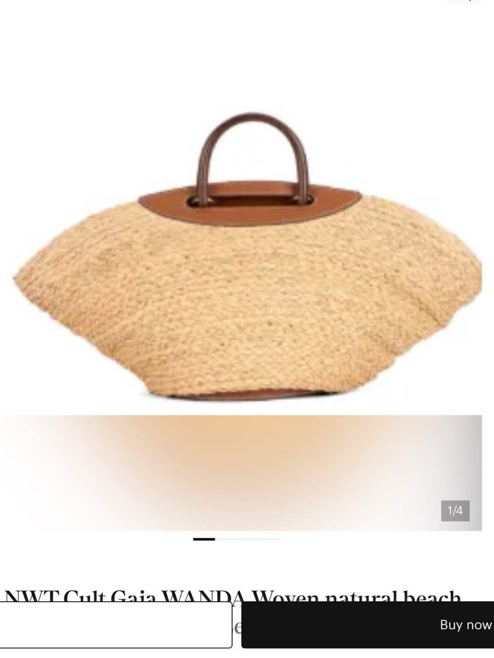 Cult Gaia Tan Straw Tote with Brown Leather Handles - Picture 2 of 8